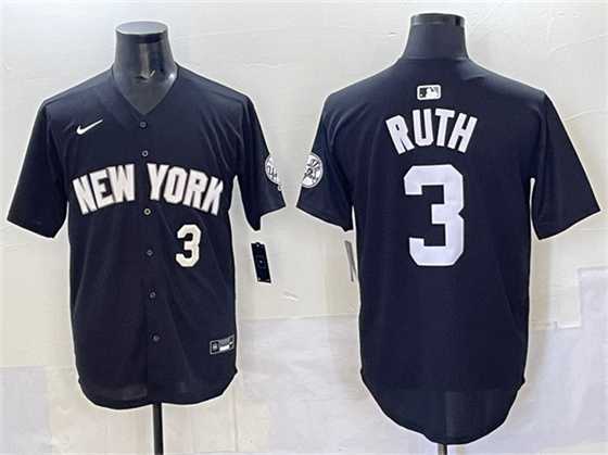 Men%27s New York Yankees #3 Babe Ruth Black Limited Stitched Jersey