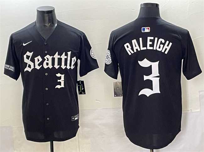 Men%27s Seattle Mariners #3 Cal Raleigh Black %27Deep Sea Gothic Edition%27 Vapor Premier Limited Stitched Jersey