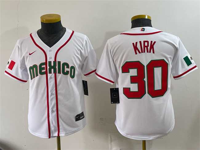 Youth Mexico Baseball #30 Alejandro Kirk White 2026 World Baseball Classic Home Stadium Stitched Jersey