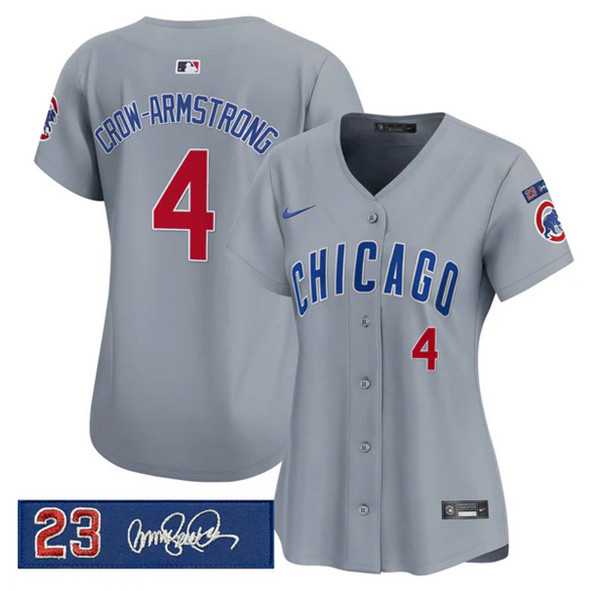 Women%27s Chicago Cubs #4 Pete Crow-Armstrong Gray %27Ryne Sandberg Tribute%27 Vapor Limited V3 Stitched Jersey Dzhi