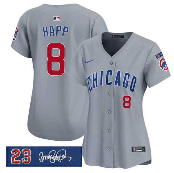 Women%27s Chicago Cubs #8 lan Happ Gray %27Ryne Sandberg Tribute%27 Vapor Limited V3 Stitched Jersey Dzhi