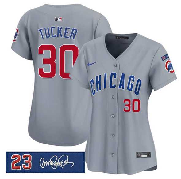 Women%27s Chicago Cubs #30 Kyle Tucker Gray %27Ryne Sandberg Tribute%27 Vapor Limited V3 Stitched Jersey Dzhi