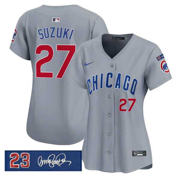 Women%27s Chicago Cubs #27 Seiya Suzuki Gray %27Ryne Sandberg Tribute%27 Vapor Limited V3 Stitched Jersey Dzhi