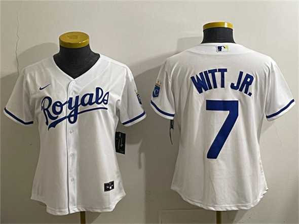 Women%27s Kansas City Royals #7 Bobby Witt Jr. White Cool Base Stitched Jersey