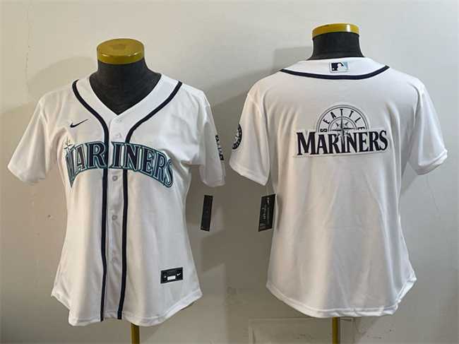 Youth Seattle Mariners Team Big Logo White Cool Base Stitched Jersey