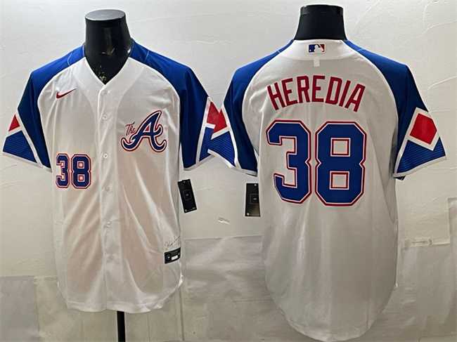 Men%27s Atlanta Braves #38 Guillermo Heredia White 2023 City Connect Cool Base Stitched Jersey