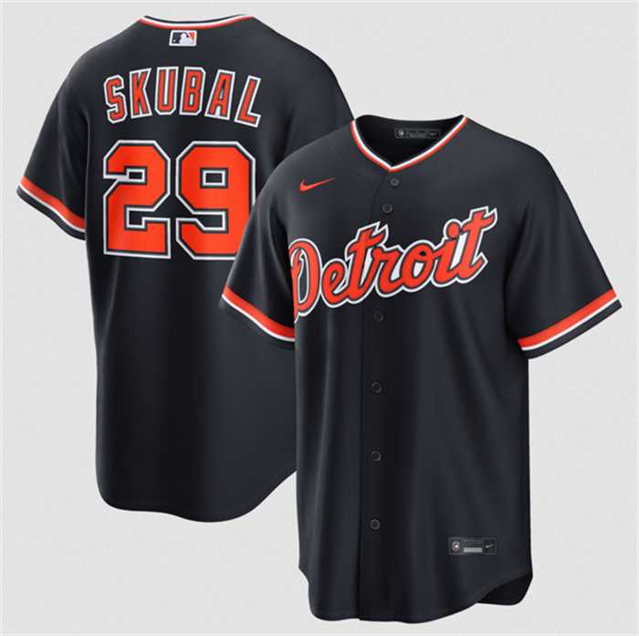 Men%27s Detroit Tigers #29 Tarik Skubal Navy Alternate Stitched Jersey Dzhi