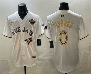 Men%27s Toronto Blue Jays #0 Andres Gimenez White Gold 2025 American League Champions Limited Jersey