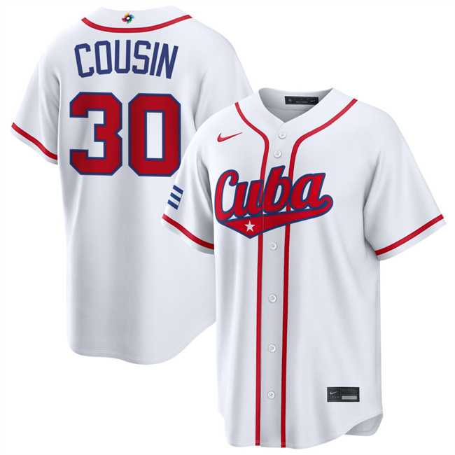 Men%27s Cuba Baseball #30 Josimar Cousin White 2026 World Baseball Classic Home Stadium Stitched Jersey