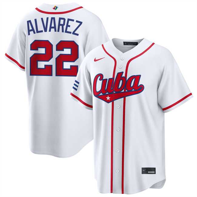 Men%27s Cuba Baseball #22 Frank Alvarez White 2026 World Baseball Classic Home Stadium Stitched Jersey