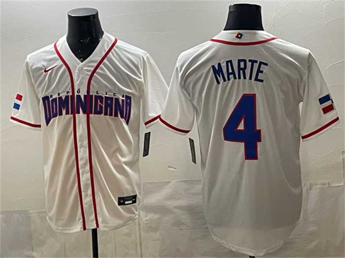 Men%27s Dominican Republic Baseball #4 Ketel Marte White 2026 World Baseball Classic Home Stadium Stitched Jersey
