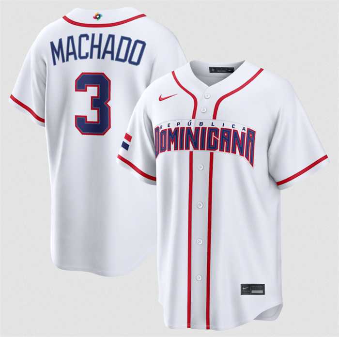 Men%27s Dominican Republic Baseball #3 Manny Machado White 2026 World Baseball Classic Home Stadium Stitched Jersey