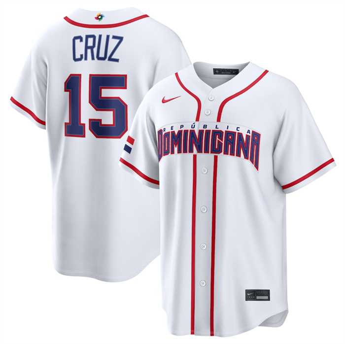 Men%27s Dominican Republic Baseball #15 Oneil Cruz White 2026 World Baseball Classic Home Stadium Stitched Jersey