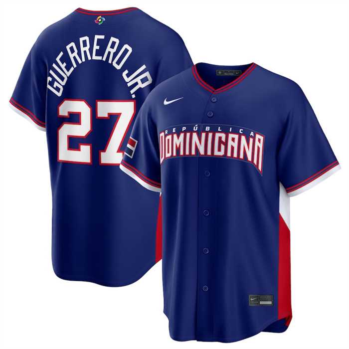 Men%27s Dominican Republic Baseball #27 Vladimir Guerrero Jr. Navy 2026 World Baseball Classic Road Stadium Stitched Jersey