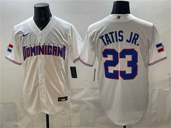 Men%27s Dominican Republic Baseball #23 Fernando Tatis Jr. White World Baseball Classic Stitched Jersey