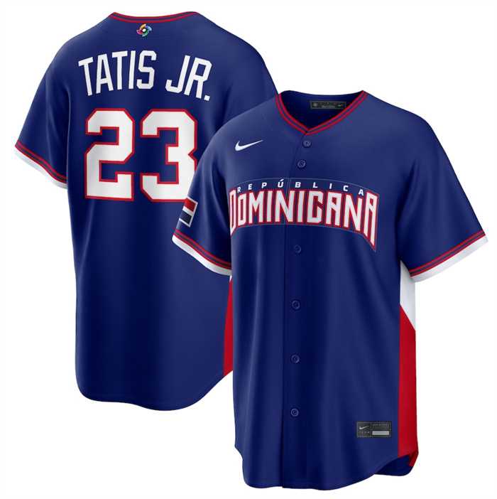 Men%27s Dominican Republic Baseball #23 Fernando Tatis Jr. Navy 2026 World Baseball Classic Road Stadium Stitched Jersey