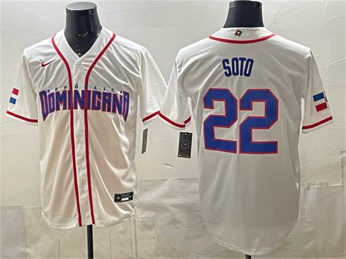 Men%27s Dominican Republic Baseball #22 Juan Soto White 2026 World Baseball Classic Home Stadium Stitched Jersey