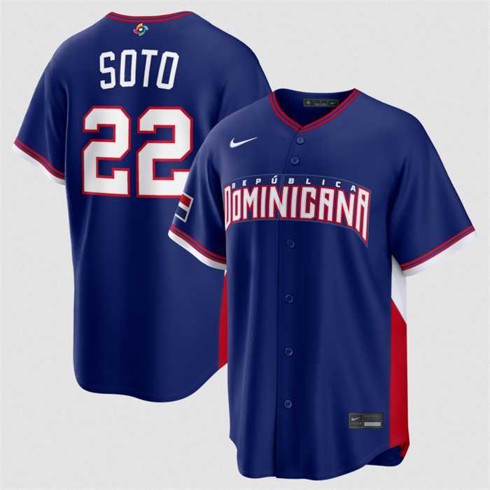 Men%27s Dominican Republic Baseball #22 Juan Soto Navy 2026 World Baseball Classic Road Stadium Stitched Jersey