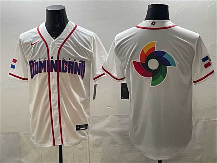 Men%27s Dominican Republic Baseball Team Big Logo White 2026 World Baseball Classic Home Stadium Stitched Jersey