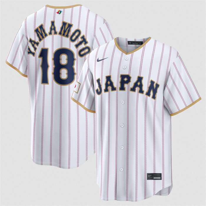Men%27s Japan Baseball #18 Yoshinobu Yamamoto White 2026 World Baseball Classic Home Stadium Stitched Jersey