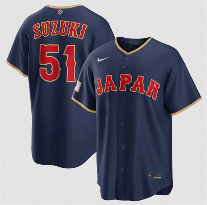 Men%27s Japan Baseball #51 Seiya Suzuki Navy 2026 World Baseball Classic Road Stadium Stitched Jersey