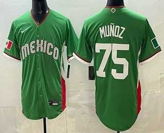 Men%27s Mexico #75 Andres Munoz Green 2026 World Baseball Classic Cool Base Jersey