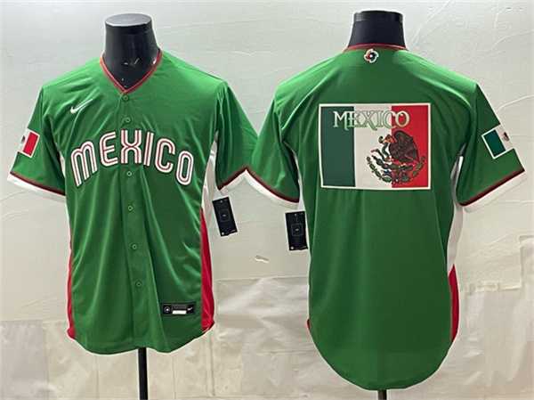 Men%27s Mexico Baseball Team Big Logo Green 2026 World Baseball Classic Home Stadium Stitched Jersey