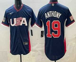 Men%27s USA #19 Roman Anthony Navy 2026 World Baseball Classic Cool Base Jersey