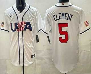 Men%27s USA #5 Ernie Clement White 2026 World Baseball Classic Cool Base Jersey