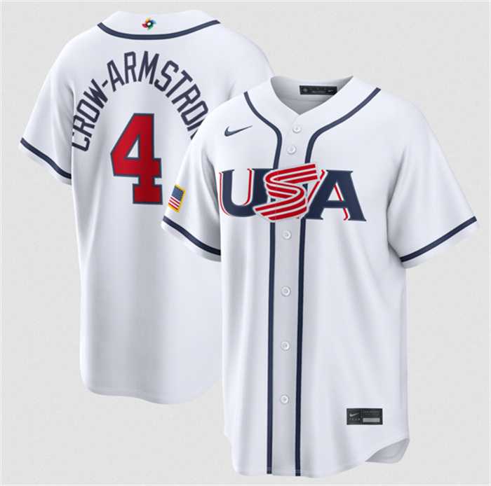 Men%27s USA Baseball #4 Crow-Armstrong White 2026 World Baseball Classic Home Stadium Stitched Jersey