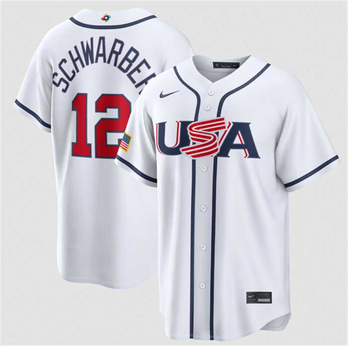 Men%27s USA Baseball #12 Kyle Schwarber White 2026 World Baseball Classic Home Stadium Stitched Jersey