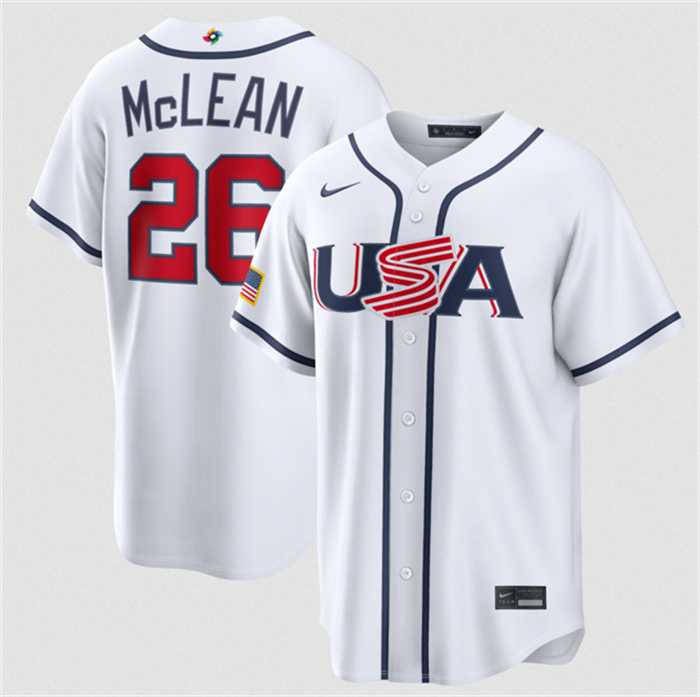 Men%27s USA Baseball #26 Nolan McLean White 2026 World Baseball Classic Home Stadium Stitched Jersey