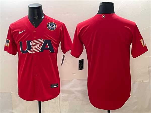 Men%27s USA Baseball Blank Red 2026 World Baseball Classic United States 250th Anniversary Patch Stadium Stitched Jersey