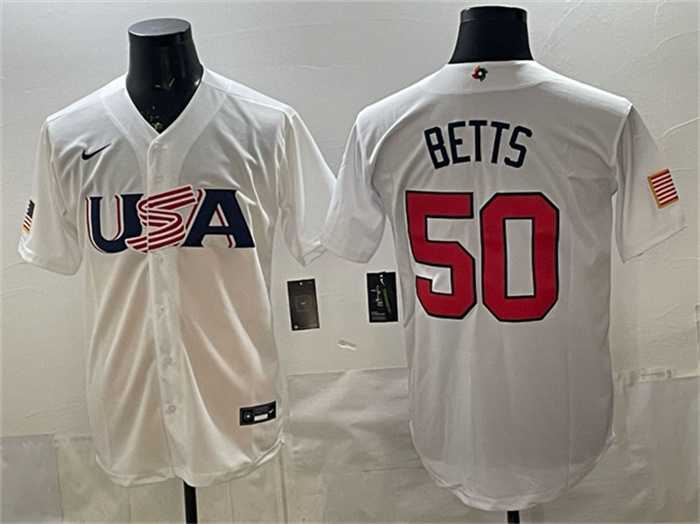 Men%27s USA Baseball #50 Mookie Betts White World Baseball Classic Stitched Jersey
