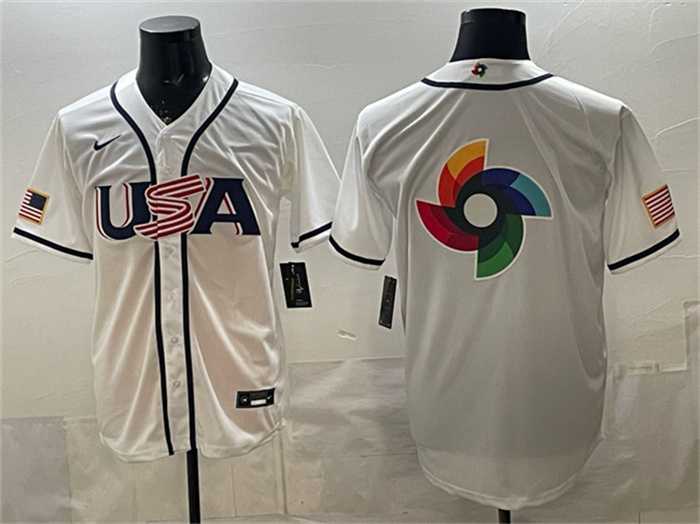 Men%27s USA Baseball Team Big Logo White 2026 World Baseball Classic Home Stadium Stitched Jersey
