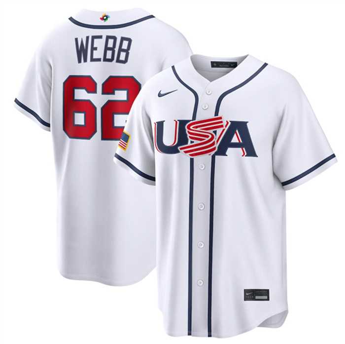 Men%27s USA Baseball #62 Logan Webb White 2026 World Baseball Classic Home Stadium Stitched Jersey