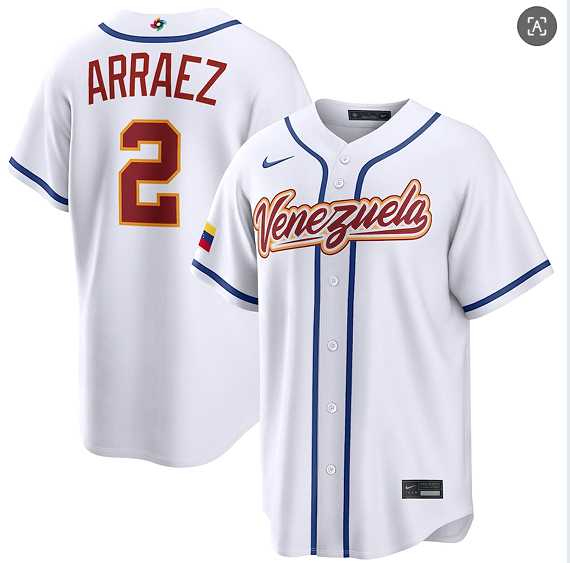 Men%27s Venezuela Baseball #2 Luis Arraez White 2026 World Baseball Classic Home Stadium Stitched Jersey