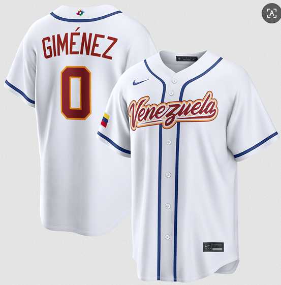 Men%27s Venezuela Baseball #0 Andres Gimenez White 2026 World Baseball Classic Home Stadium Stitched Jersey