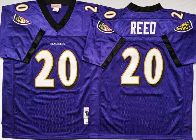 Men%27s Baltimore Ravens #20 Ed Reed Purple Throwback Stitched Football Jersey