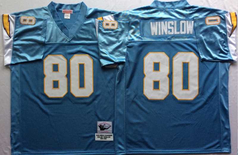 Men%27s Los Angeles Chargers #80 Kellen Winslow Light Blue Throwback Stitched Football Jersey