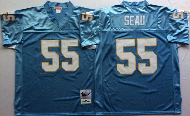 Men%27s Los Angeles Chargers #55 Junior Seau Light Blue Throwback Stitched Football Jersey