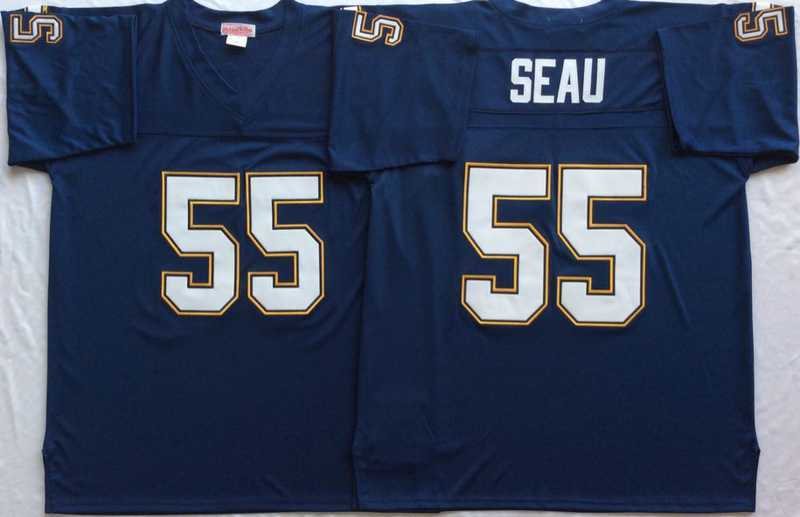 Men%27s Los Angeles Chargers #55 Junior Seau Navy Throwback Stitched Football Jersey