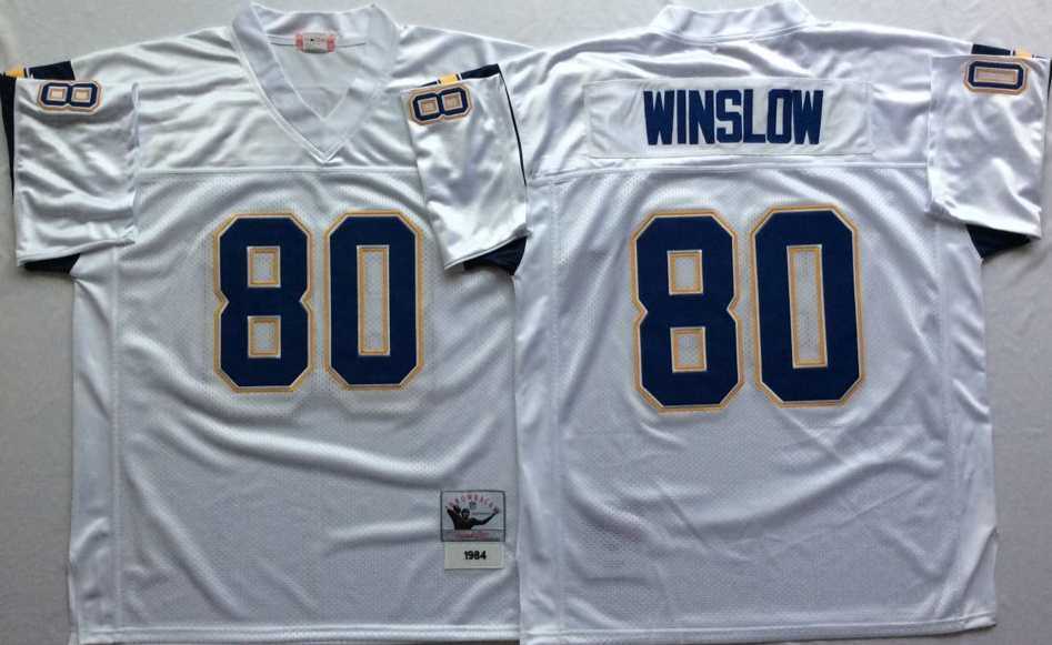 Men%27s Los Angeles Chargers #80 Kellen Winslow White Throwback Stitched Football Jersey