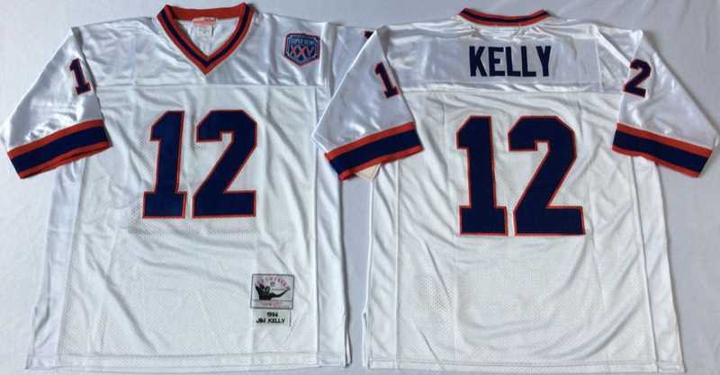 Men%27s Buffalo Bills #12 Jim Kelly White Throwback Stitched Football Jersey