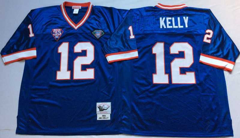 Men%27s Buffalo Bills #12 Jim Kelly Blue Throwback Stitched Football Jersey