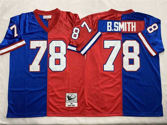 Men%27s Buffalo Bills #78 Bruce Smith Blue Red Splite Throwback Stitched Football Jersey Dzhi