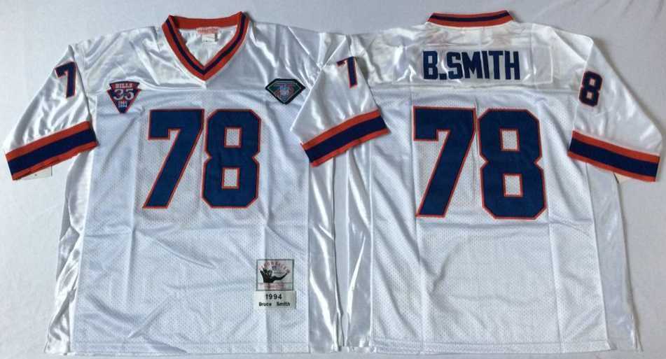 Men%27s Buffalo Bills #78 Bruce Smith White Throwback Stitched Football Jersey