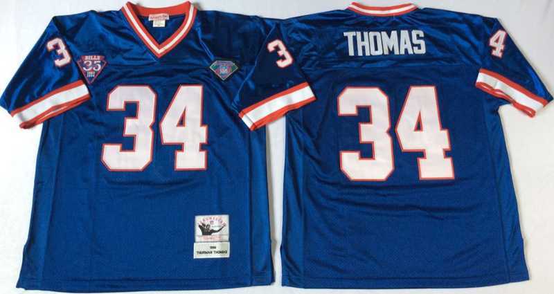 Men%27s Buffalo Bills #34 Thurman Thomas Blue Throwback Stitched Football Jersey