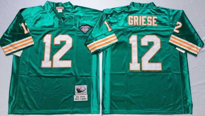 Men%27s Miami Dolphins #12 Bob Griese Aqua Throwback Stitched Football Jersey