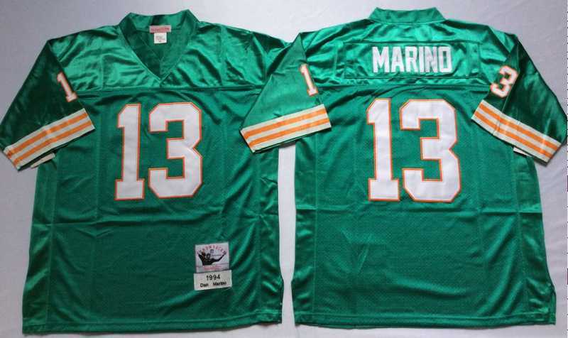 Men%27s Miami Dolphins #13 Dan Marino Aqua Throwback Stitched Football Jersey